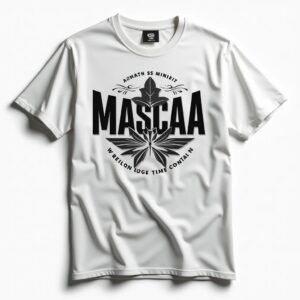 White T-shirt with "MASCAA" black print.