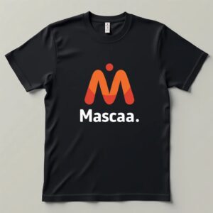 Black shirt with orange logo, "Mascaa." text.
