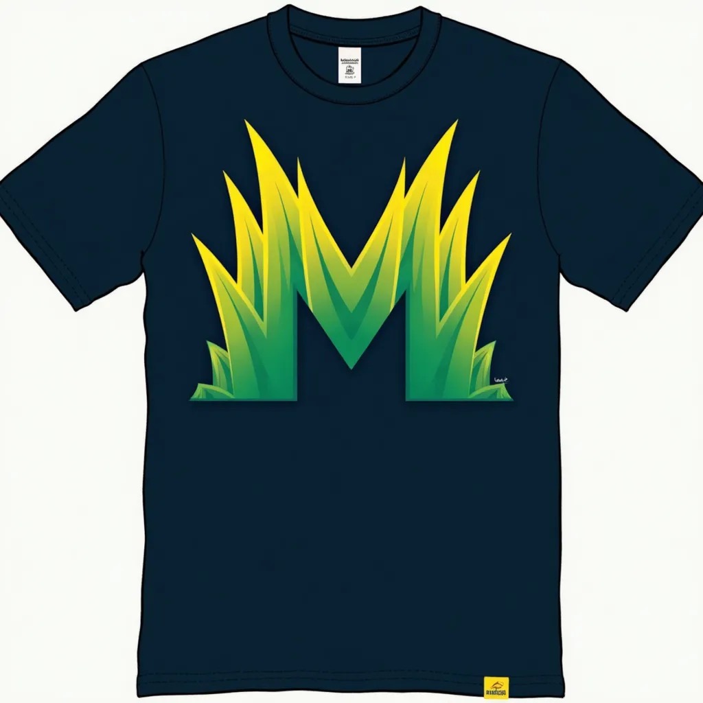 Black T-shirt with green geometric design. Black T-shirt with green geometric design.