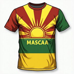 Colorful T-shirt with sunburst and "MASCAA".