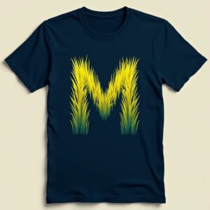 T-shirt with grassy letter M design.
