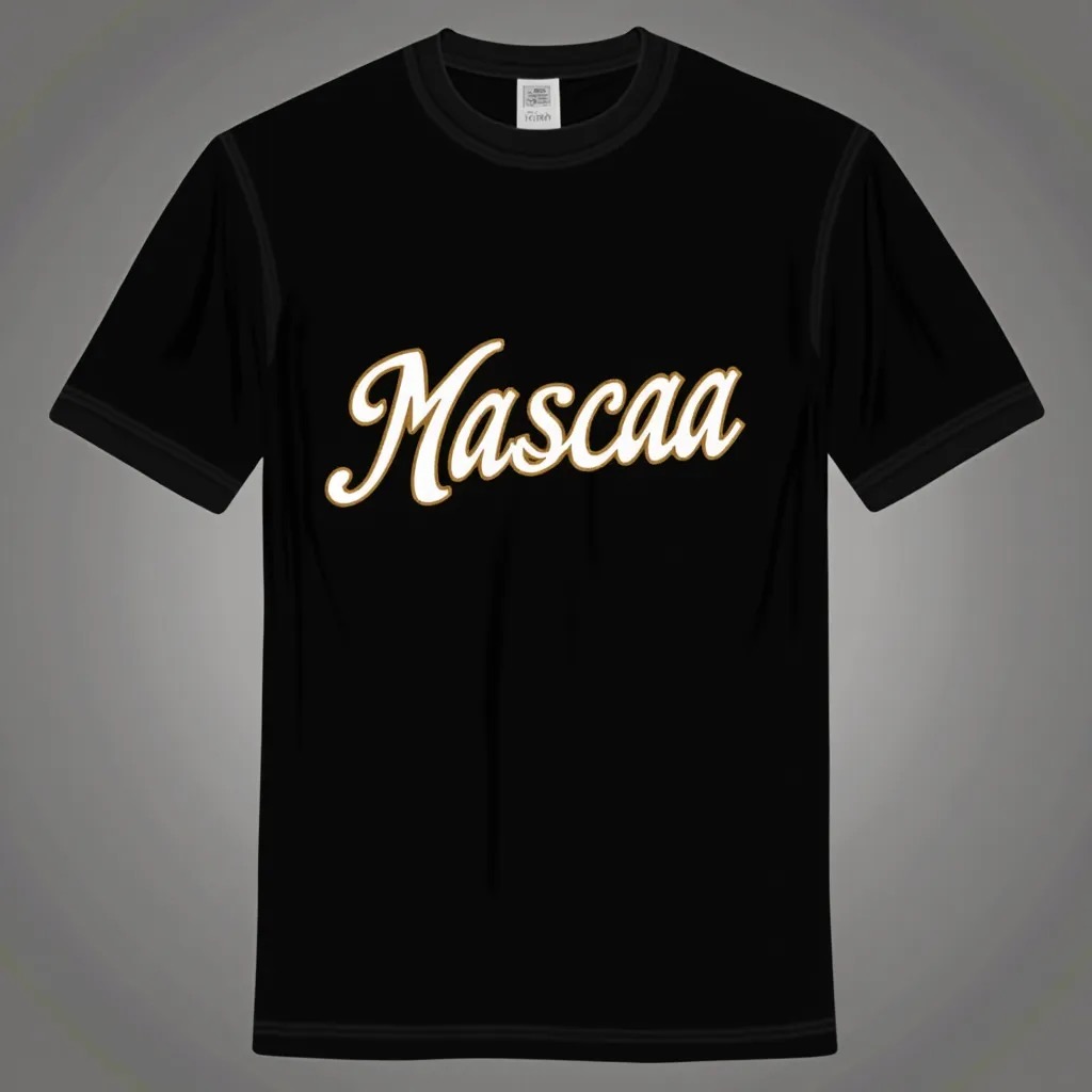 Black T-shirt with "Mascaa" text. Black T-shirt with "Mascaa" text.