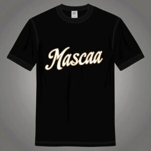 Black T-shirt with "Mascaa" text.