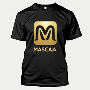 Black T-shirt with gold MASCAA logo.