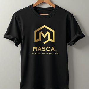 Black T-shirt with gold MASCA logo.