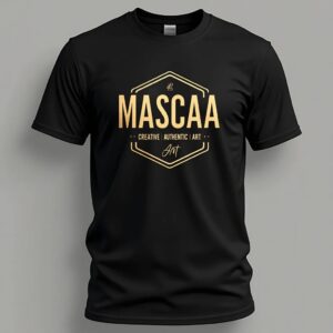 Black T-shirt with "MASCAA" design and logo.