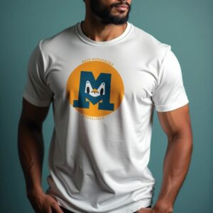 Man wearing a logo t-shirt.