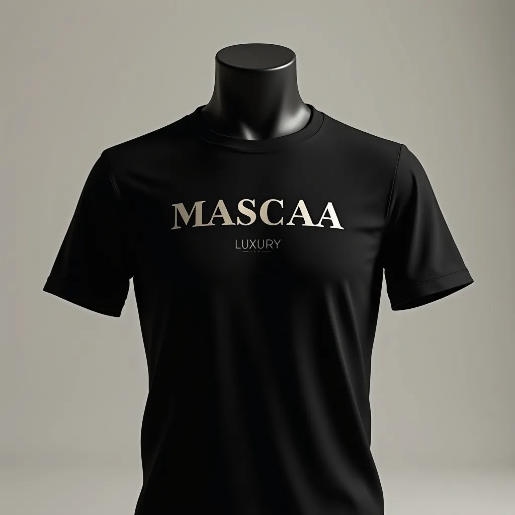 Black T-shirt with "MASCAA LUXURY" text. Black T-shirt with "MASCAA LUXURY" text.