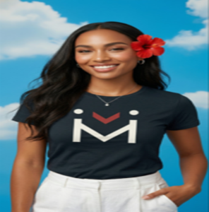 Smiling woman with a flower in hair.